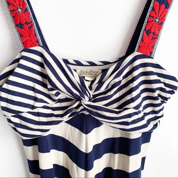 Lucky Brand Oatmeal Stripe Floral Strap Maxi Dress - Picture 2 of 9